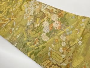 日本名所に鳳凰・御所車・花々模様織出し袋帯